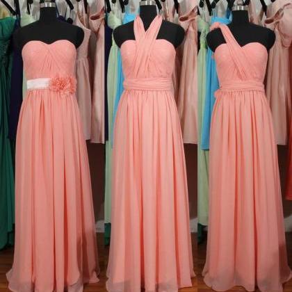 Long Coral Convertible Chiffon Bridesmaid Dress,..