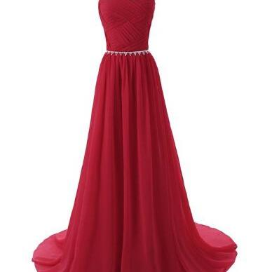 Burgundy Floor Length Prom Gown With Beadings,..