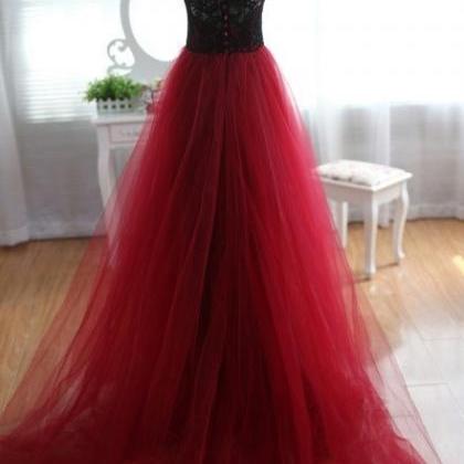 Tulle And Lace Burgundy Prom Dresses 2015,..