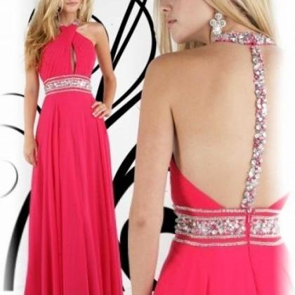 Rhinestone A-line Halter Sleeveless Floor-length Chiffon Prom Dress on ...
