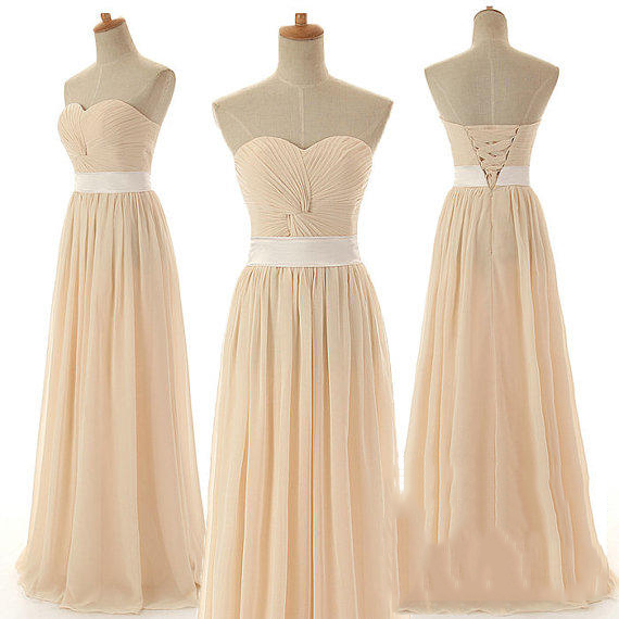 Custom Color And Size Elegant Formal Strapless Sweetheart Long Chiffon Pleated Champagne Bridesmaid Dress Evening Dress
