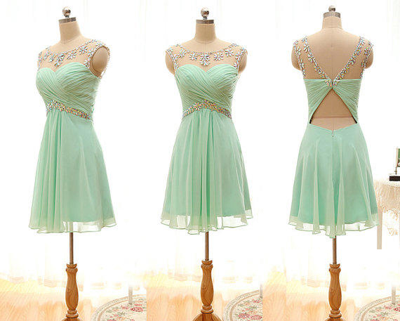 Design Cap Sleeve A Line Elegant Sexy Short Crystal Mint Green Prom Dress 2015, Mint Green Dress, Short Prom Dress, Crystal Short Dress