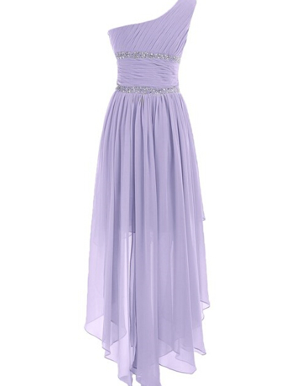 One Shoulder High Low Lavender Chiffon Sweetheart Prom Dress ...