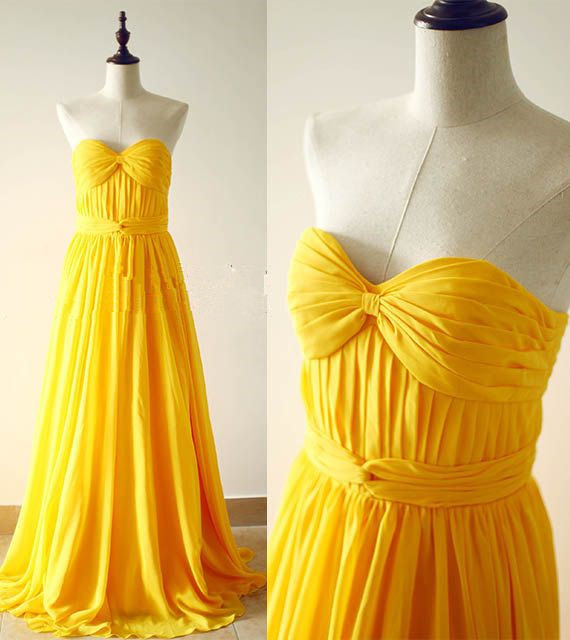 Yellow Sweetheart Sexy Long Prom Dresses, Bridesmaid Dress