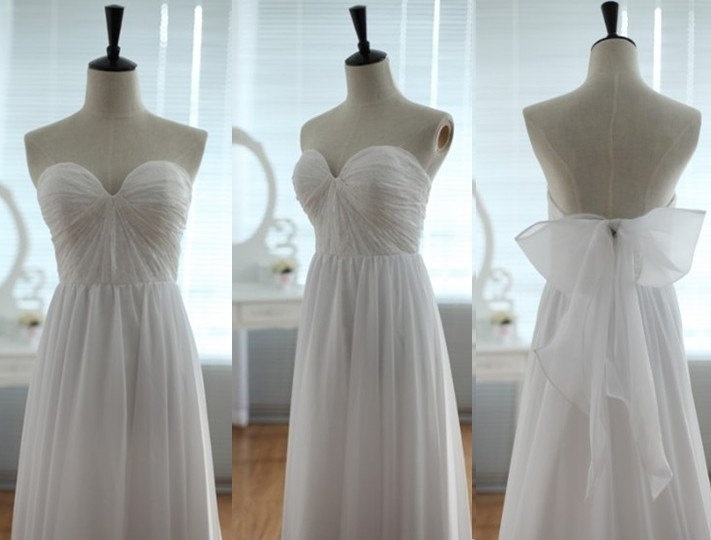 Handmade White Sweetheart Simple Prom Gown 2015, Bridesmaid Dresses, White Prom Dresses 2015, Party Dresses