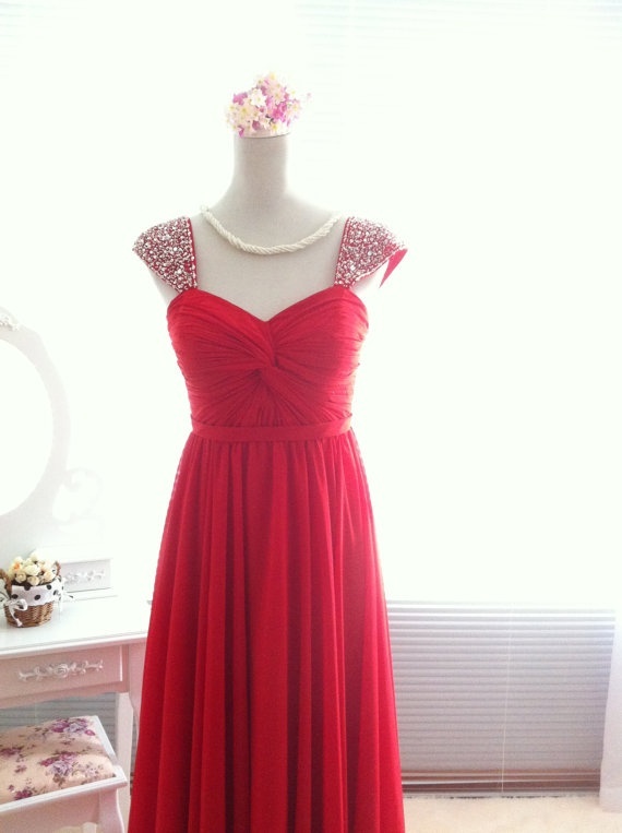 High Quality Red Long Prom Dressess Lace-up With Beadings, Red Prom Dresses, Evening Dresses, Formal Gown