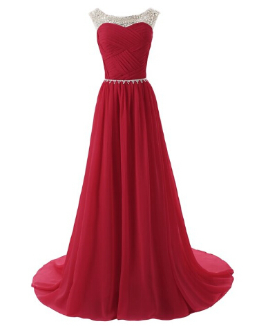 Burgundy Floor Length Prom Gown With Beadings, Prom Dresses 2015, Formal Gown