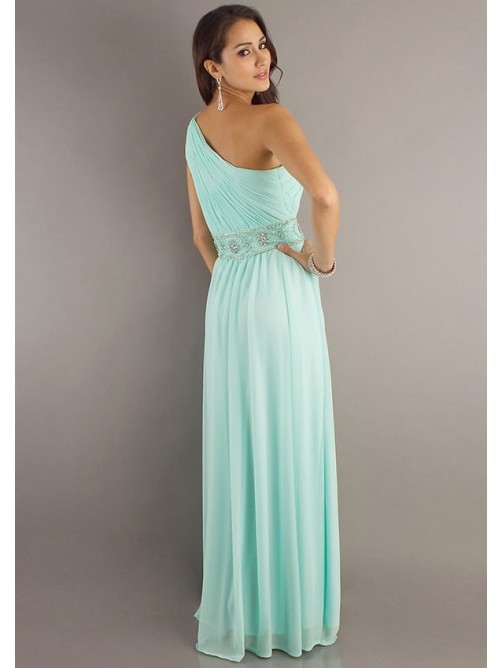 One Shoulder A Line Chiffon Floor Length Beaded Long Prom Dress On Luulla 6479