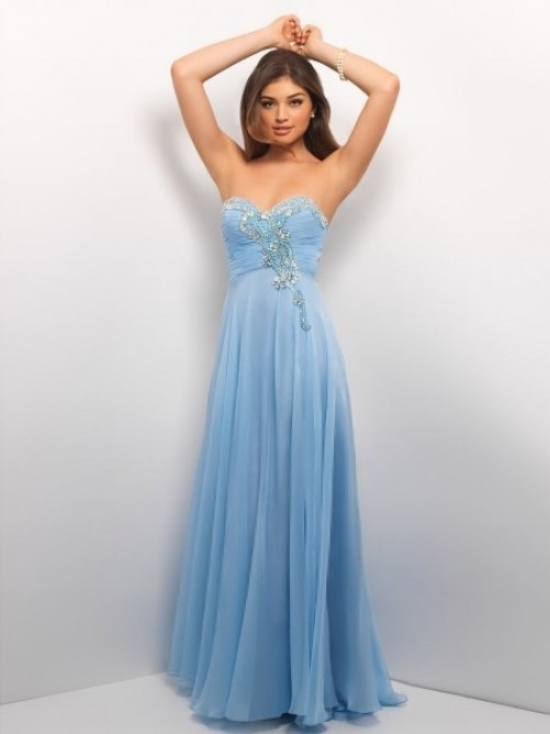 Stylish A-line Sweetheart Beading Sleeveless Floor-length Chiffon Prom Dresses