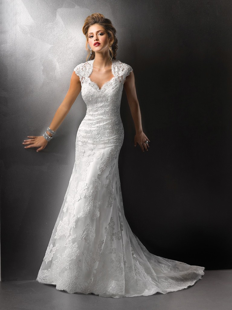 cap sleeve trumpet wedding dress