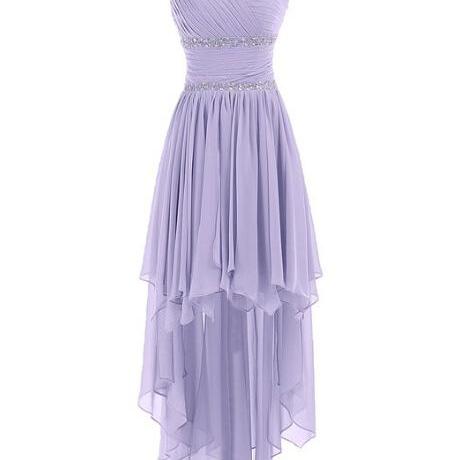 One Shoulder High Low Lavender Chiffon Sweetheart Prom Dress ...