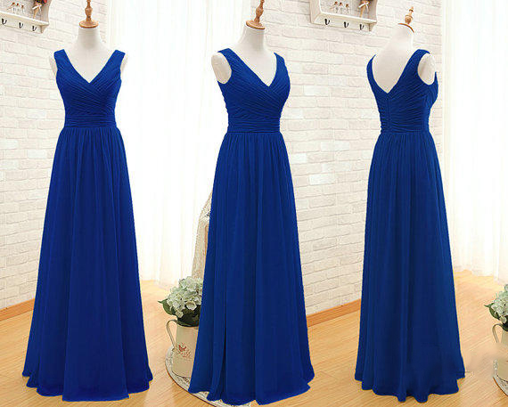 Royal Blue Prom Dress Custom Made Size Color Elegant Formal V Neck ...