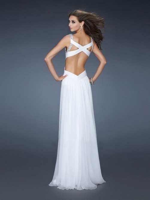 A-line V-neck Floor-length Beading Chiffon Prom Dresses on Luulla